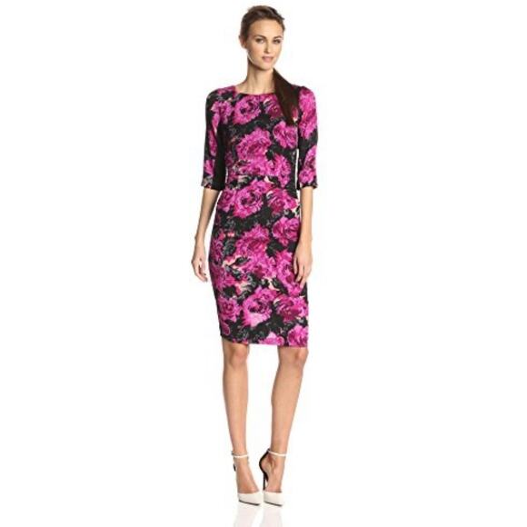 Tracy Reese Womens Textured Silk Jacquard Cocktail Dress 6 Fuchsia Pink Floral - Picture 6 of 16